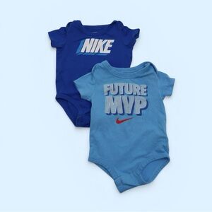 Nike Baby Bodysuit Onesie Bundle 6M 9M Blue Snap Boys Girls Swoosh Logo Set